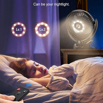 Frizcol 12000Mah 8 Inch Portable Clip On Fan,Battery Operated Camping Fan With Lights And Remote, Usb Fan Small Desk Fan Personal