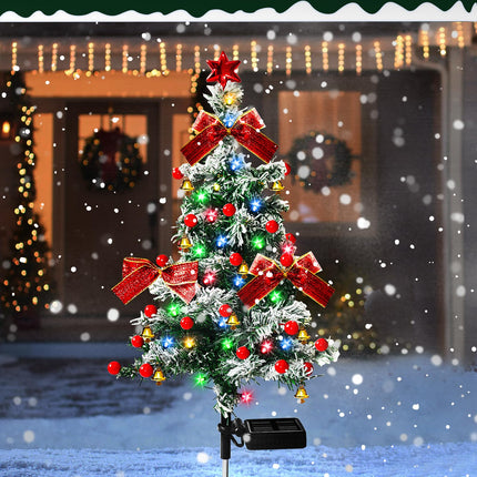 Solar Christmas Trees Lights Outdoor Decoration Waterproof, 40LED Small Solar Power Xmas Tree Pathway Lights, Solar Garden Decorative Stake Lights Yard Decor with Snow 2 Modes for Path Lawn Patio,2PCS