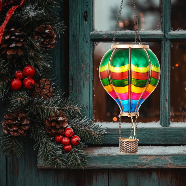 TERESA'S COLLECTIONS Patriotic Hot Air Balloon Solar Lantern for Garden Decor Halloween Christmas Party,Hanging Flickering Flame Outdoor Lights for Trees,Colorful Decorations for Party,Christmas Decor