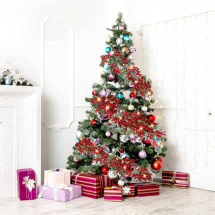 Sggvecsy Red Berry Garland Lighted Burgundy Berry Christmas Garland Artificial Berry Garland 6Ft for Christmas Winter Holiday Fireplace Mantel Table Year Indoor Outdoor Decoration