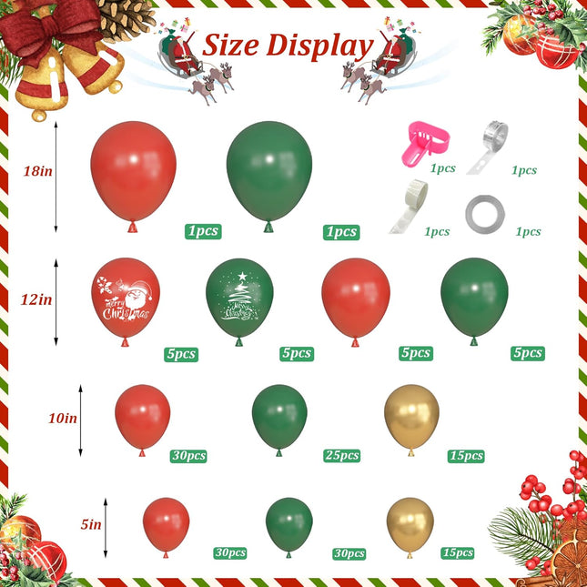 Ouddy Life Christmas Balloon Garland Arch Kit, 181 pcs Christmas Party Decorations Red Green Gold Snowman Christmas Tree Ballooons for Christmas Xmas Holiday Birthday Baby Shower Year Supplies