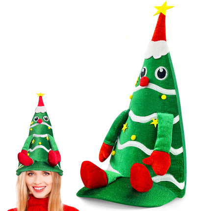 Funny Christmas Tree Hat, Novelty Santa Hat, Xmas Holiday Hat for Adults, Cute Christmas Tree Topper, Unisex, Velvet, Christmas Theme Costume, Winter Party Favors