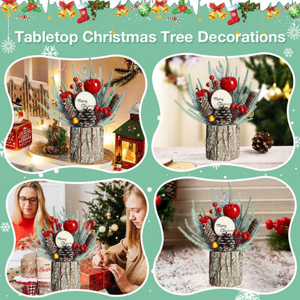 Mini Tabletop Christmas Tree Small Artificial Christmas Tree for Desk Xmas Trees with Pine Cones Red Christmas Ornaments Christmas Table Centerpieces for Holiday Party Home Office Decorations