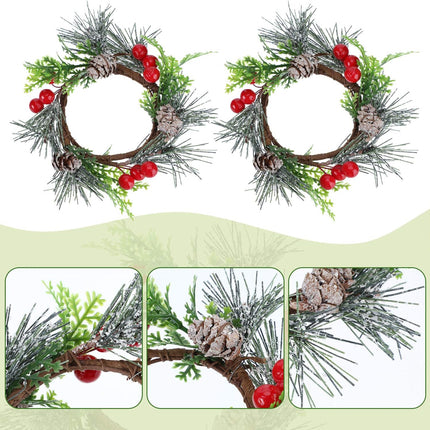 6 Pieces Christmas Candle Ring Artificial Berry Candle Rings with Pine Cones Small Wreaths for Home, Wedding, Living Room and Christmas Holiday Table Decoration (Red, 4.7 Inch)