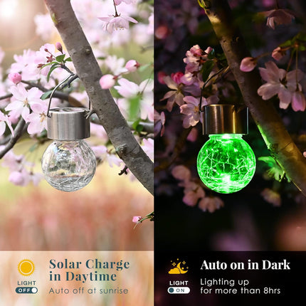 Solpex Hanging Solar Lights Outdoor, 8 Pack Decorative Cracked Glass Ball Light, Solar Powered Waterproof Globe Lighting, Hanging