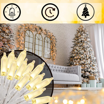 Holiday Essence Warm White LED Xmas String Lights Set, 8 Modes 50 LEDs Battery Powered with Timer, 17 Feet for Indoor Outdoor Use, Festive Décor for Tree Wreaths Bedroom Decorations