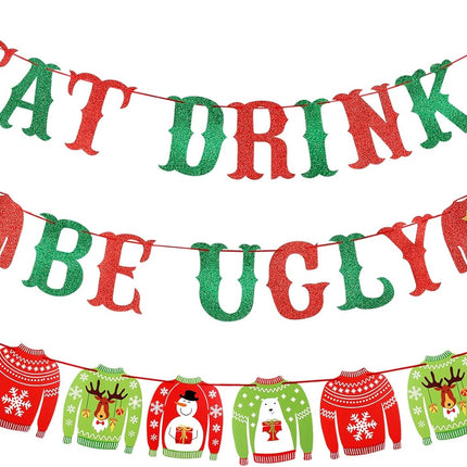 Red&Green Ugly Christmas Banner and Ugly Sweater Garland Ugly Christmas Sweater Party Banner for Ugly Sweater Party Decorations Ugly Christmas Party Decor