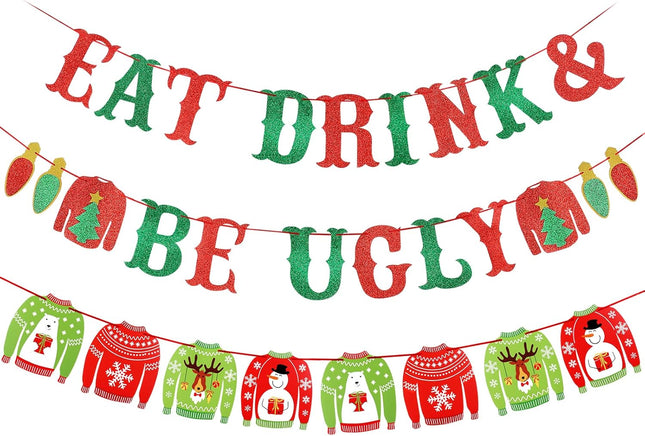 Red&Green Ugly Christmas Banner and Ugly Sweater Garland Ugly Christmas Sweater Party Banner for Ugly Sweater Party Decorations Ugly Christmas Party Decor