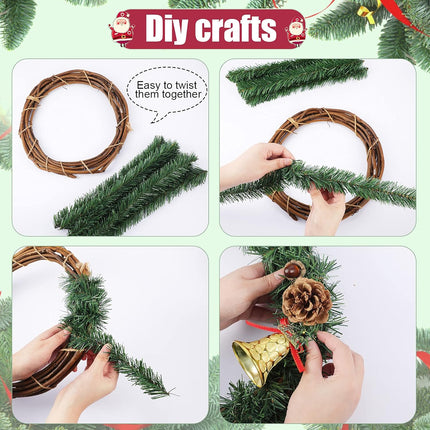35 Pieces 14 Inch Christmas Garland Ties Artificial Pine Needles Tree Branches Wired Faux Pine Greenery Stems for Holiday Craft Present Wrapping Decoration