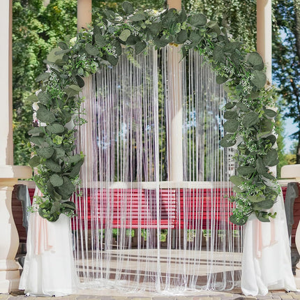 SOMYTING 2PCS 6FT Artificial Mixed Eucalyptus Leaves Garland Faux Silver Dollar Eucalyptus with White Seeds Greenery Vines for Wedding Arch Backdrop Table Mantel Christmas Indoor Outdoor Decor