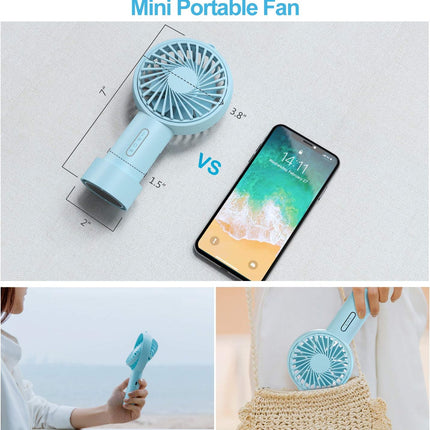 Ipow Mini Handheld Fan Personal Portable Fan 3 Speed Adjustable Angle Removable Base Lanyard Usb Recharging Battery Operated