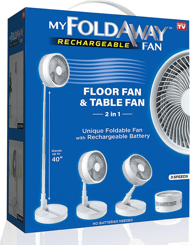 My Foldaway Rechargeable Fan, All In 1 Folding Fan For Bedroom/Desk And More, Portable Travel Fan Fits In Suitcase, 10 Hour Batte