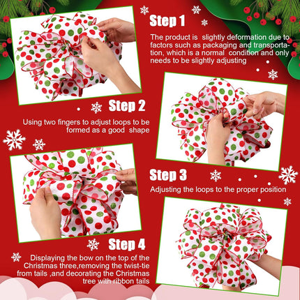 Redbaker 9 ft Christmas Tree Topper Bow Wreath Christmas Elf Topper Bows Lime Green Red White Tree Topper Bows Glitter Christmas Whimsical Wreath for Tree Indoor Outdoor Christmas Decoration(White)