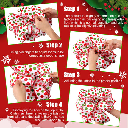 Redbaker 9 ft Length Christmas Elf Bows Lime Green Red White Tree Topper Bows Glitter Christmas Whimsical Tree Ornament for Holiday Family Party Indoor Outdoor Decor(White)