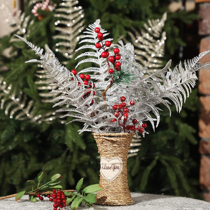 Yunsailing 20 Pcs Christmas Glitter Leaves Artificial Flashing Leaves Tropical Leaf Wedding Pick Flower Arrangement Wreaths DIY Hanging Ornament for Wedding Party Decoration(Silver, 20 Pcs)