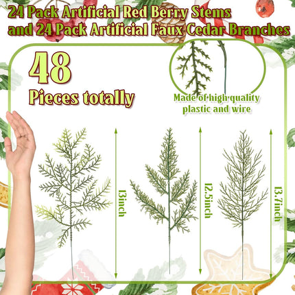 Panelee 45 Pcs Christmas Artificial Faux Cedar Branches, Artificial Pine Leaves,Christmas Greenery Fake Stems Christmas Tree Picks for Vase Garland Wreath Craft DIY Home Decoration(Common)