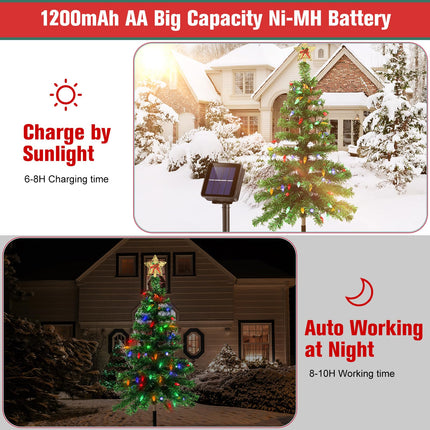 Solar Christmas Trees with Lights, 1200mA Solar Powered Waterproof 3.6FT Outside Xmas Tree Stake with 100 LEDs and 8 Modes for Unique Outdoor Yard Pathway Garden Grave Decorations (2 in 1)