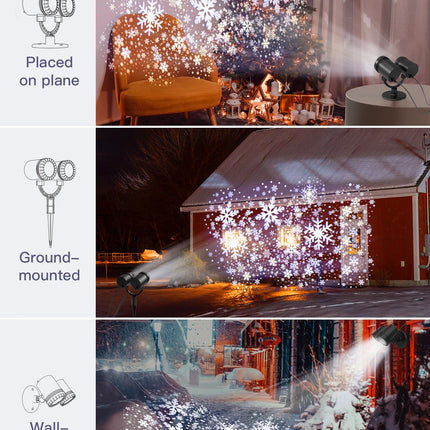 Christmas Double Head Snowflake Projection Lights, ZBPP Outdoor LED Christmas Lights IP65 Waterproof, Rotating Snow Lamp Brighter LED Landscape for Xmas Holiday Party Decoration