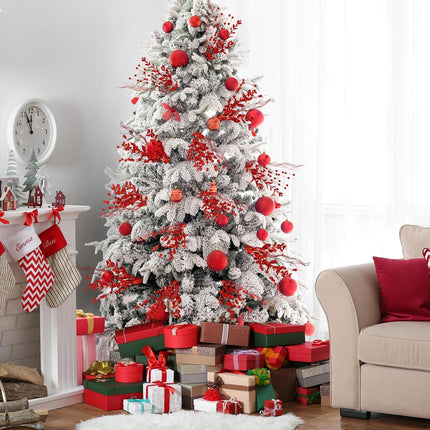 Ouddy Decor 16 Pack Christmas Glitter Berries Stems, 17'' Artificial Christmas Tree Picks and Sprays Decorations with Bead Sticks Glittery Twigs Branches for Christmas Tree Vase Wreath Home Decor, Red
