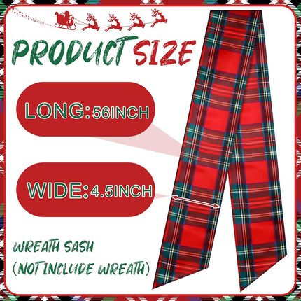 2 Pcs Wreath Sash for Front Door Wreath Sash Wreath Accessories for Embroidery Monogram Outdoor Indoor Party Yard Doorway 4.5 W x 56 L(Red,Plaid)
