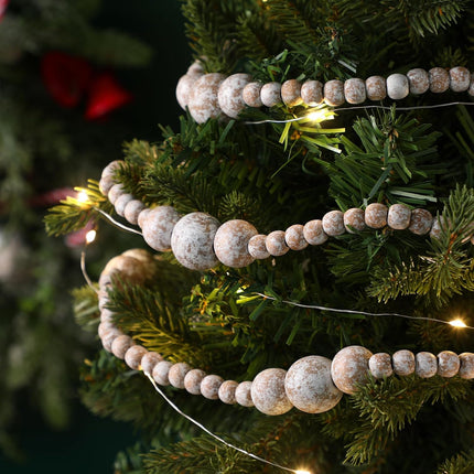 Ceenna 2 Pcs 18 ft Christmas Wood Bead Garland without Tassels 9ft Wooden Beads Garland Rustic Farmhouse Beads Boho Beaded Garland Decor Wooden Bead Garland Decor for Home Boho Decor (White Frost)