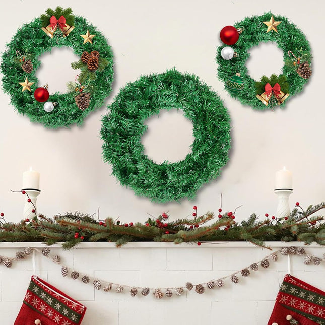 Christmas Wreaths for Front Door Outside, Wreaths for Christmas Decorations,12" Canadian Artificial Pine Christmas Wreath for Christmas Day Party,Unlit Wreaths for All Seasons (2, Green 12")