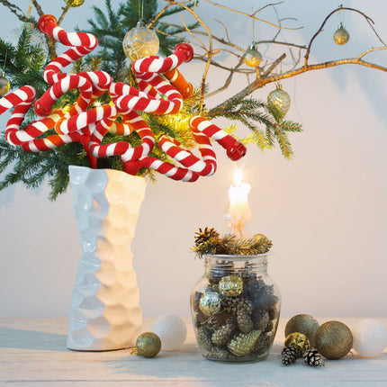 12 Pcs Christmas Tree Decoration Candy Cane Woolen Bells Curly Pick Christmas Ornaments Candy Shape Christmas Tree Picks Candy Christmas Tree Topper for Garland Party Decor (Red, White)
