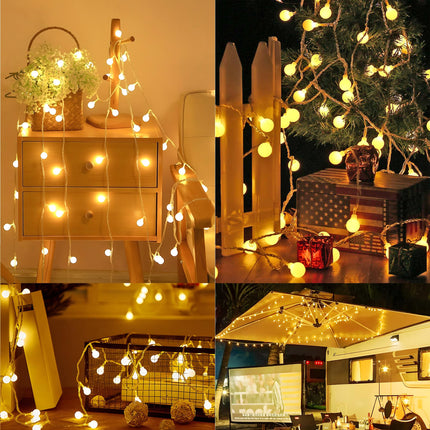 BrizLabs Globe String Lights, 2 Pack Total 120 LED Battery String Lights Warm White, 8 Mode Ball Fairy String Lights with Remote Timer Twinkle Light for Indoor Outdoor Xmas Bedroom Patio Party Wedding