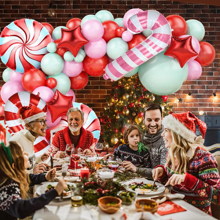 Green Pink Christmas Balloon Arch Kit, Green Pink Red Christmas Balloon Garland Arch Kit with Candy Cane Foil balloon for Christmas Party Decorations Year Xmas Party Supplies