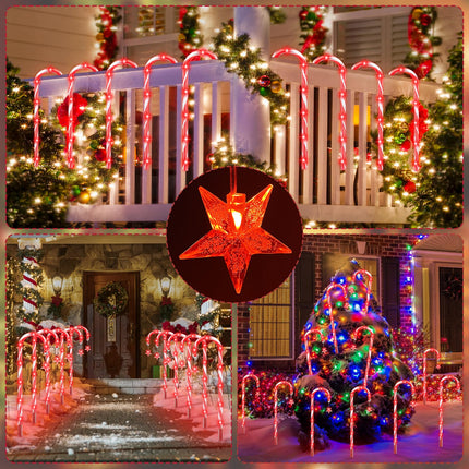 160 LEDs Christmas Candy Cane Pathway Lights Waterproof, 20 Pack Candy Cane Lights Christmas Decor, 8 Modes Christmas Pathway Lights Outdoor Light Up Candy Canes for Walkway Patio Xmas Decorations