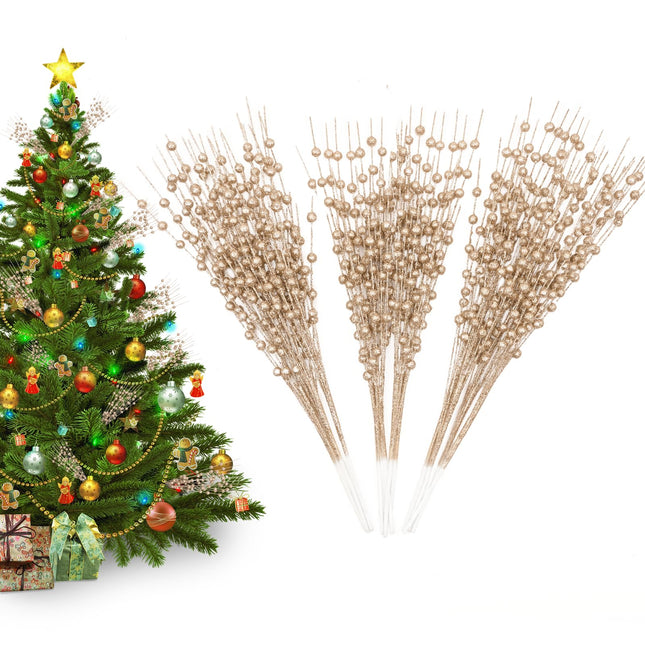Christmas Tree Decorations, 12 Pack Christmas Tree Picks, Champagne Christmas Ornaments, Tree Toppers Christmas Decorations for Tree Filler Stems Sticks Vase DIY s Home Decor
