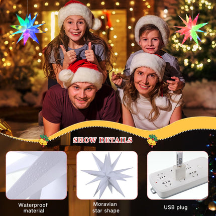 Riakrum Christmas Moravian Star Light Large Moravian Star Christmas Tree Topper Hanging Outdoor Xmas Star String Lights LED Bethlehem Star Porch Light, Advent Star (1 Pcs,10 Inch)