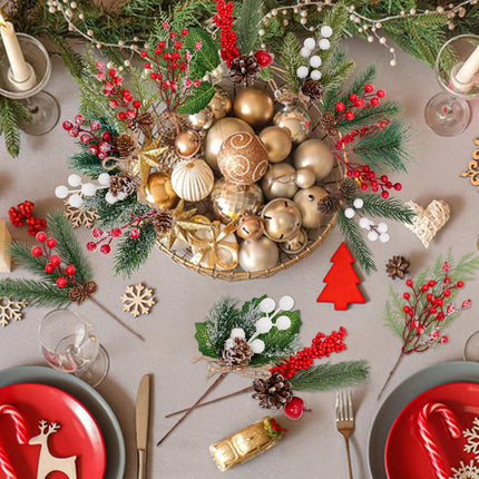Artificial Christmas Picks for Floral Arrangement, 10 Pack Wreath & Holiday Decor - Red Berry, Pinecone, Frosted Cedar & Holly Leaves Winter Greenery