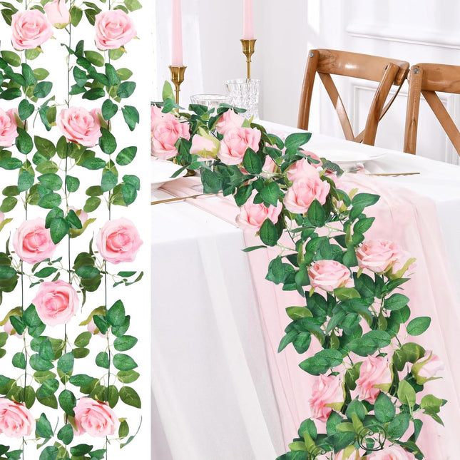 3 Pack Pink Flower Garland, Floral Garland for Birthday Party Table Mantel, 20 FT Large Rose Garland Artificial Rose Vine, Fake Rose Vine Hanging for Wedding Arch Flower Wall Backdrop Christmas
