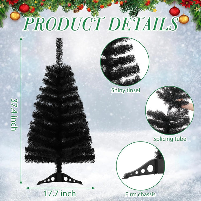 3ft Black Artificial Christmas Tree,Tabletop Christmas Pine Tree with PVC Stand Base for Christmas Halloween Home Office Holiday Decoration