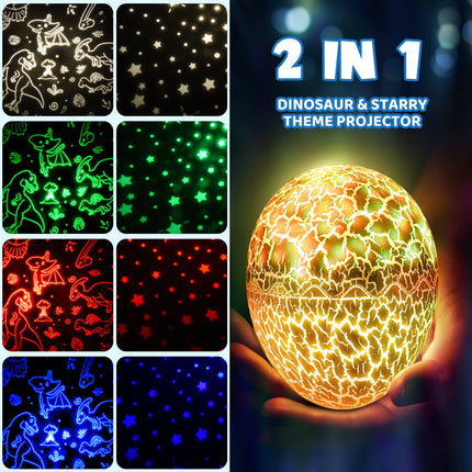 Dinosaur Egg Night Light Toys 2-in-1 Dino & Star Projector for Kids 3-5 6 7 8 9 10 Year Old Boy Girl Nights Lights Lamp Boys Birthday Christmas s for Kid Age 3-12