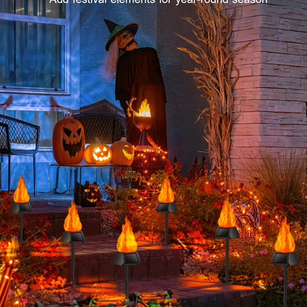 Solar Christmas Lights Outdoor with 3 Solar Panels, d Solar Torch Lights with Flickering Flame（More Real） IP65 Waterproof Christmas Decorations (8 Pack)