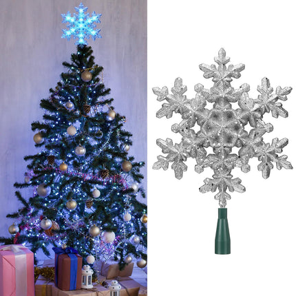 8.25 x 12.75 Inch Silver Snowflake Tree Topper Lighted Christmas Tree Topper with 10 Blue LED Lights 120v Plug in Glitter Christmas Star Tree Topper for Xmas Tree Indoor Home Office Decoration
