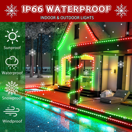 Christmas Rope Lights Outdoor, 50Ft 600 LED Red and Green String Lights, Waterproof Tube Light Plug in 8 Modes Timer Memory, Permanent Christmas Lights for Tree Fence Yard House Decorations