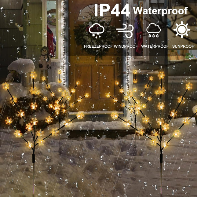 Solar Christmas Pathway Lights, 4 Pack Artificial Tree Snowflake Stake Lights, Waterproof Christmas Decorations for Yard Garden Patio Party Winter Decor (Warm White)