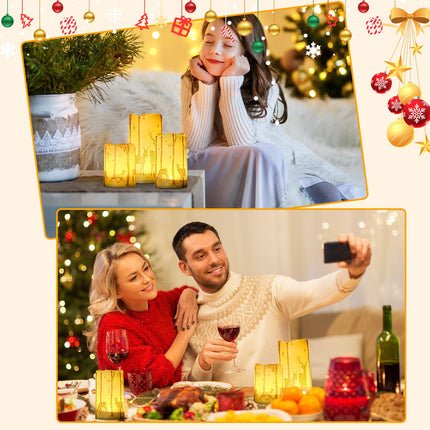 VIHOSE 3 Pcs Christmas Flameless Candles Decor Realistic Flickering Candle Battery Operated Real Wax LED Pillar Candles with Gold Deer Decal Warm Light for Christmas Home Decor