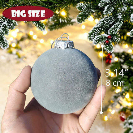 16 Pcs Velvet Christmas Balls Ornaments, 3.15" Shatterproof Flocked Christmas Tree Ornaments, Velvet Christmas Ornaments Xmas Tree Balls, Christmas Tree Decorations Brown Green Beige Dusty Blue