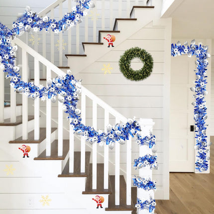 2 Pack Hanukkah Decorations, 36 Ft by 6 Inch Hanukkah Tinsel Garland with Dreidel Star of David Silver Ornaments Blue Metallic Streamers, Indoor Outdoor Chanukah Decorations Home Party Supplies