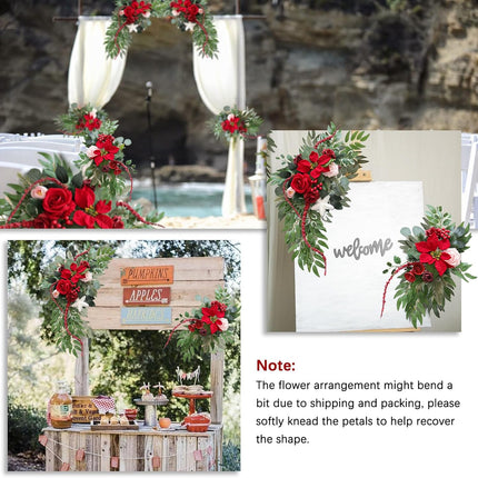 Christmas Wedding Arch Flowers, Faux Flower Swag Set of 2, Xmas Red Floral Swag, Welcome Flowers, Flower Swags for Wedding Arch, Wedding Flowers for Welcome Signs, Reception Ceremony Signs Decor
