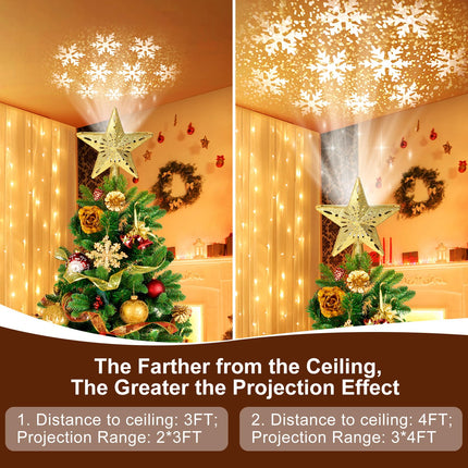 Christmas Tree Topper, Christmas Tree Topper Lighted with LED Snowflake Projector 3D Glitter Light, Christmas Star Tree Topper for Party Holiday Xmas Decorations s
