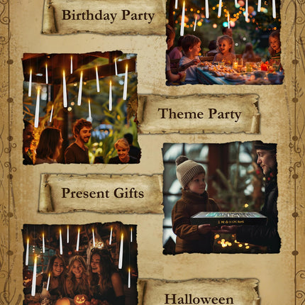 20 Pcs Floating Candles with Wand, Hanging Candles with Timer, Magic Deco Candles Flickering Warm Light, Flameless Taper Candles with Wand Remote, LED Candlesticks for Birthday Halloween Party Decor