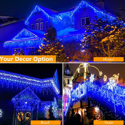 Joomer Christmas Icicle Lights, 400 LED 80 Drops 39Ft 8 Modes Waterproof Christmas Lights Outdoor Connectable with Timer for Holiday, Wedding Party, Eaves, Christmas Decorations (Blue)