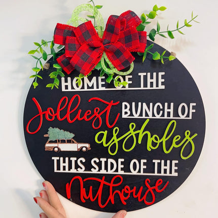 National Lampoon's Christmas Vacation Holiday Decor Wooden Wreath - 12inch, Party Supplies Funny Front Door Sign Christmas Decorations (C)