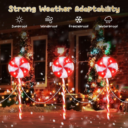 Lollipop Christmas Pathway Lights Outdoor, 6 Pack 29 Inch 160 LED Pathway Markers Lights with Stakes, Lighted Candy Cane with 8 Light Modes for Xmas Walkway Decor (Red and White)