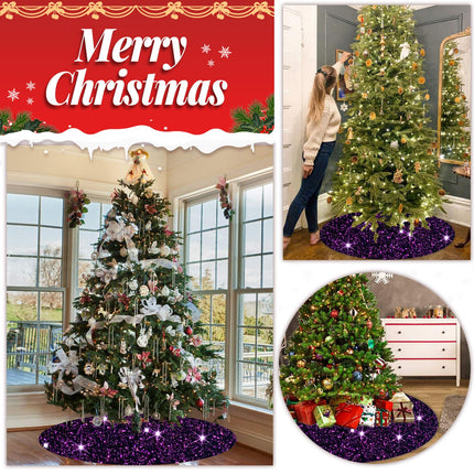 FOTSHARER Purple Christmas Tree Skirts 36 Inches Artificial Sequin Xmas Tree Skirt for Fall Decor Round Velvet Tree Skirt Reversible Christmas Tree Cover Skirt Sparkly Tree Skirt for Holiday Parties